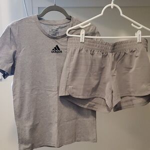 Adidas Heather Gray Tee Sz Med. and Shorts Set Sz Lg ... Like New Cond.